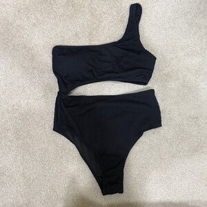 Black One-Shoulder High-Waist Swim Set